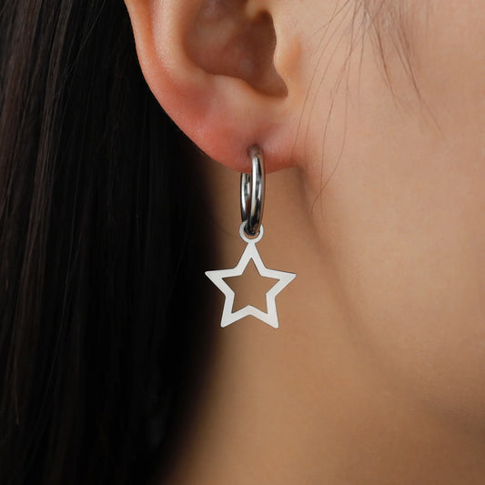 Skyrim Stainless Steel Star Drop Earrings Women Girls Gold Color Hoop Earrings Minimalist Wedding Jewelry Gift for Friends