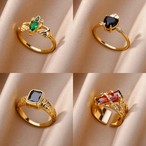 Rings for Women Stainless Steel Zircon Ring Luxury Gold Color Electroplated Rings Jewelry Accessories Wholesale Adjustable