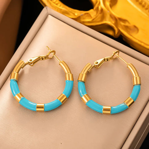 OIMG 316L Stainless Steel Gold Plated Bohemian Simple Circle Hoop Earrings For Women Earrings No Fade Waterproof Jewelry