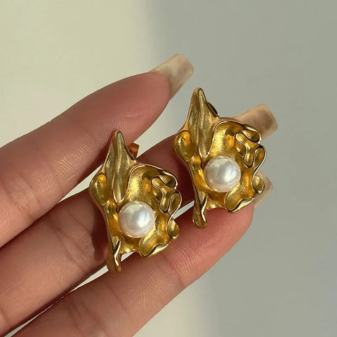 Lily flower pearl statement rings stainless steel rings for women summer elegant tarnish free jewelry waterproof