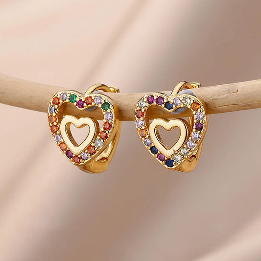 Hollow Zircon Heart Earrings For Women Stainless Steel Gold Plated Heart Shaped Earring Luxury Wedding Couple Jewelry Gift 2023