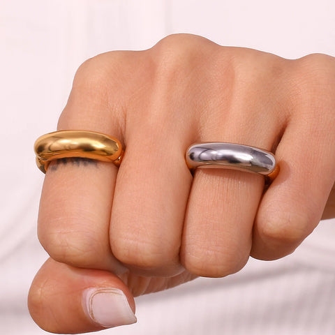 Minimalistic Gold Two-Tone Line Smile Tarnish Free Waterproof Rings Trendy Woman Jewelry 2023 18K Gold Plated New In Rings