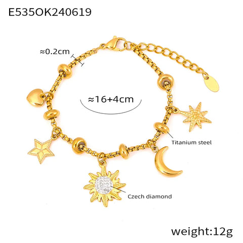 Retro Designer Cross Moon Bangles Trendy Stainless Steel CZ Bracelet For Women Vintage Luxury Jewelry Wholesale