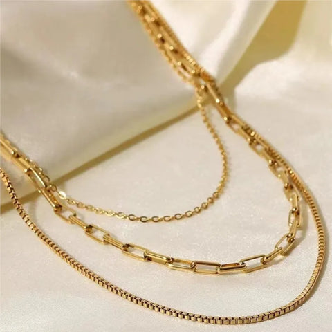 ANENJERY L316 Stainless Steel Multi Layer Necklace for Women Vintage INS Style Sweater Chain Jewery Wholesale