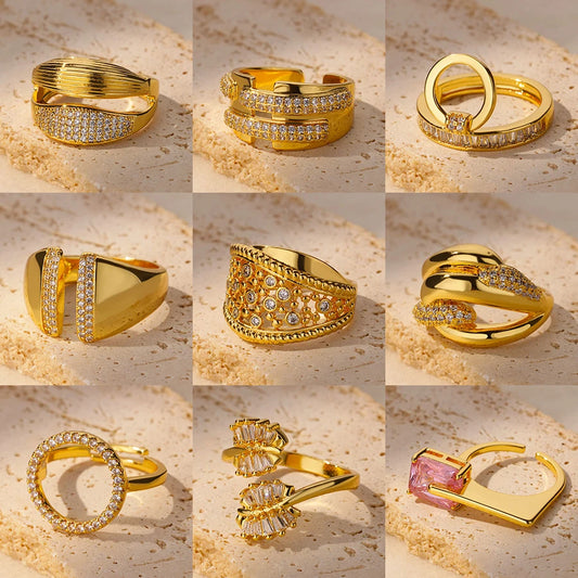 Stainless Steel Rings For Women Fashion Gold Color Zircon Finger Ring 2024 Trend Luxury Wedding Jewelry Gift Bijoux Femme