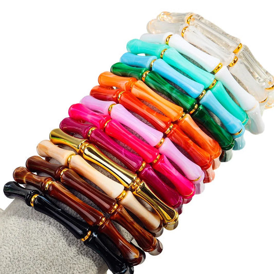 3pcs/set Boho Bamboo Acrylic Bracelets for Women New Colorful Resin Thin Tube Bead Stretchy Bracelet Bangle Stackable Jewelry