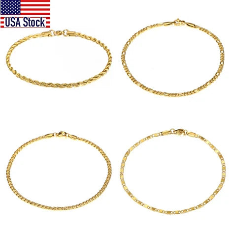 Minimalist Metal Anklets Women Gold Color Stainless Steel Figaro Rope Curb Link Leg Chain Basic Chic Lady Girl Jewelry 10inch