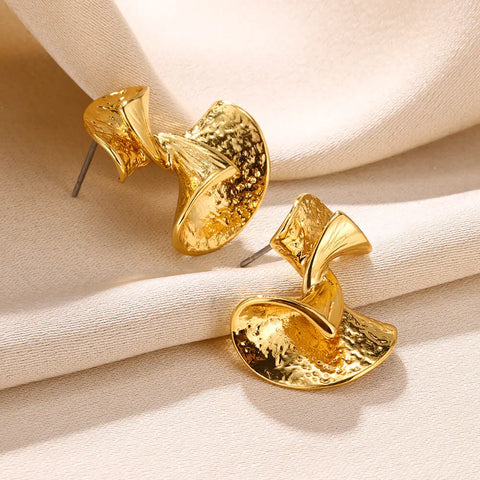 Irregular Distorted Skirt Stud Earrings For Women Gold Color Stainless Steel Earrings Geometric Jewelry Gifts Wholesale