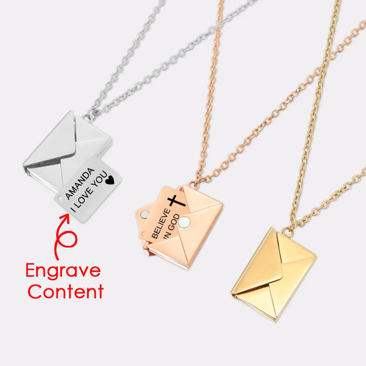 Customized  Love Letter Envelope Stainless Steel  Pendant Necklace Jewelry Confession  You for Valentine  Mother Day Gift