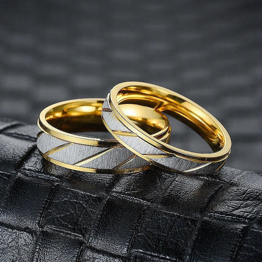 Fashion Couple Stripe Gold-plated Ring For Women Men Stainless Steel Couple Hand Jewelry Gifts Fashion Metal Ring Accessories