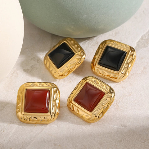 Uworld Delicate Agate Stainless Steel Square Stud Earrings Geometric Prevent Allergy Trendy Fashion Daily Jewelry Gift