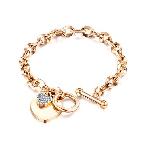 New Fashion Heart-shaped Zircon Bracelet Gold Color OT Clasp Titanium Steel Jewelry Woman Gift Not Fade Drop Shipping