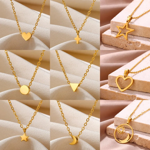 Tiny Geometry Collar Para Mujer Stainless Steel Jewelry Gold Color Classic Star Necklaces For Women Men Y2k Fashion Love Choker