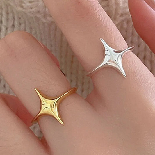 BF CLUB 925 Sterling Rings for Women Simple Geometric Handmade Irregular Retro Ring Gold Star Fashion Allergy For Birthday Gift