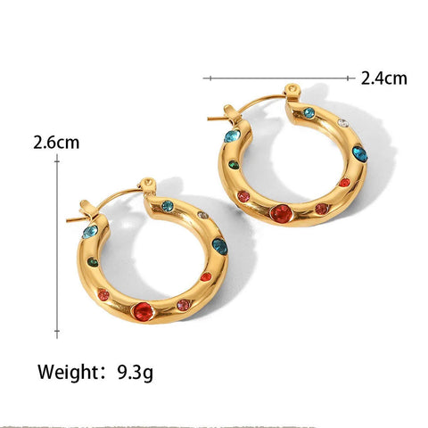 Trendy Gold Color Crystal Stainless Steel Round Earrings For Women Imitation Pearl Metal Earring Party Everyday Jewelry