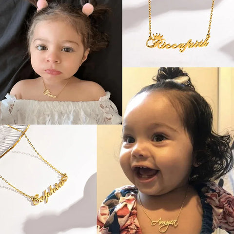 Vnox Custom Baby Name Necklaces for Girls Boys, Stainless Steel Kids Children Personalized Nameplate Chokers Collar Gift Jewelry