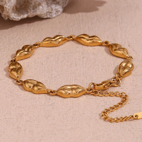 Handmade Lip Chains Bracelet Hypoallergenic Waterproof 316L Stainless Steel Accessories 18K Gold Plated Jewelry