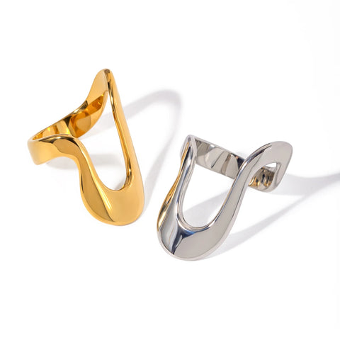 Waterproof 18k Gold Plated Stainless Steel Geometric Simple Irregular Shaped Ring Stylish Anti Allergic Distinctive Jewelry