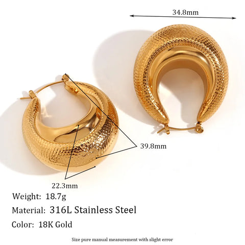 Waterproof Stainless Steel Snakeskin Smooth Paneled Hollow Earrings for Women Statement Gold Color Women Jewelry