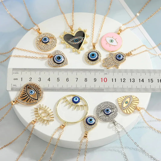 Heart Turkish Blue Evil Eye Necklace for Women Sun Flower Gold Color Pendant Men's Collars Long Stainless Steel Chains Jewelry