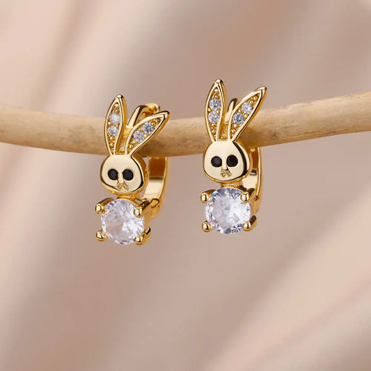 Stainless Steel Rabbit Butterfly Earrings for Women Gold Color Hoop Earrings 2024 Trending Aesthetic Jewelry pendientes mujer