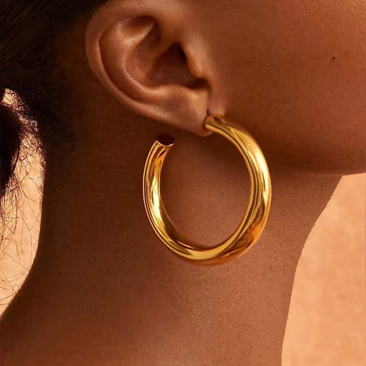 New Metal Large Circle Hollow Hoop Earrings For Women Stainless Steel Gold Color Round Thick Piercing Earring Jewelry Gifts