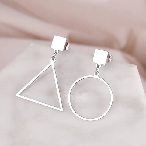 Stainless Steel Earrings New Classic Geometric Square Triangle Circle Simple Pendants Fashion Earrings For Women Jewelry Gifts