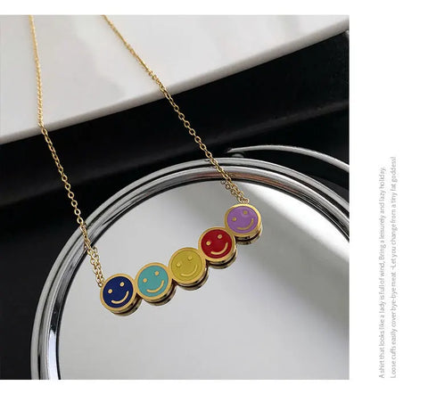 CARLIDANA Stainless Steel Colorful Smile Face Necklace for Women Fashion Smile Face Charm Necklace Choker Party Gift Jewelry