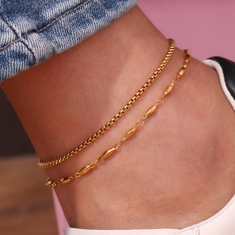 2023 Summer Beach Jewelry Stainless Steel Waterproof Tarnish Free Various Dainty Golden Chains Foot Bracelet Anklets For Woman