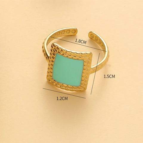 Bohemia Dripping Oil Square Stainless Steel Rings For Women Open Adjustable Rings Fashion Jewelry