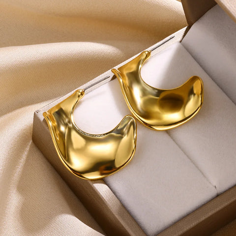 Fashion Big Folded Disc Earrings For Women Gold Color Stainless Steel Irregular Geometric Earrings Trendy Jewelry Gifts