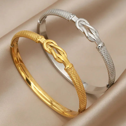 Stainless Steel Metal Twist Bangles&bracelets for Women Fashion Brand Jewelry Unique Thin Knot Bangles Party Accessories Gifts