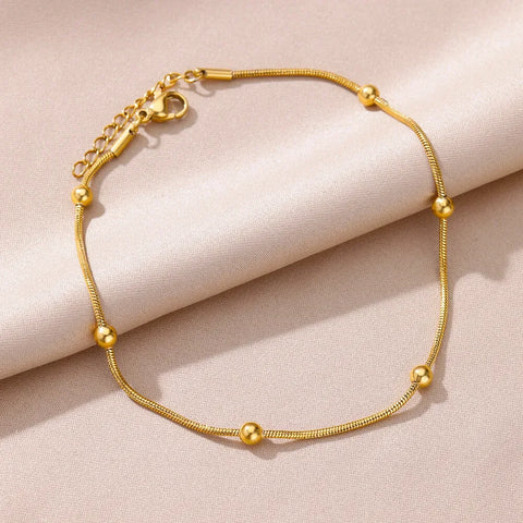 Anklets for Women Summer Beach Accessories Stainless Steel Imitation Pearl Chain Anklet Gold Color Leg Bracelets Bodychain Gifts