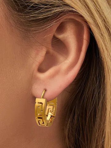 1pair/2pcs New High-End Design Gold Color Stainless Steel 18k Gold Color Roman Digital Hollowed Out Women's Mini Earrings