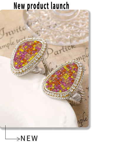 Colorful Rhinestones Beautiful Rings for Women Gold Plated Waterproof Stainless Steel Ring Exaggerate Finger Jewelry Gift