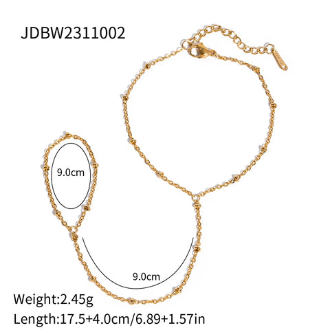 Youthway New Pattern Stainless Steel Rice Bead Chain Ring Bracelet 18K Gold Plated Fashion Jewelry for Women Gift