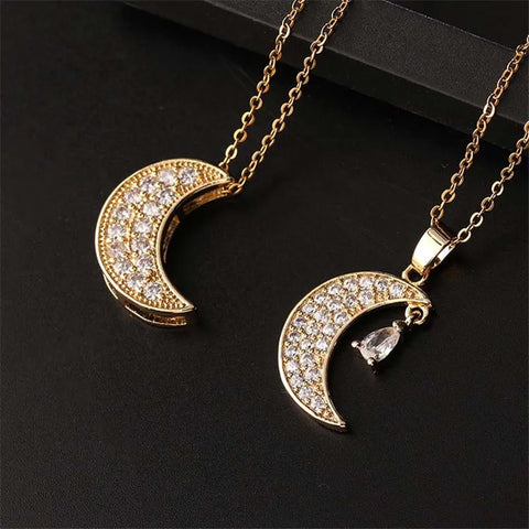 Fashion Sun Moon Star Zircon Pendant Necklace Stainless Steel Light Luxury Choker Jewelry Party Gifts For Women Girls