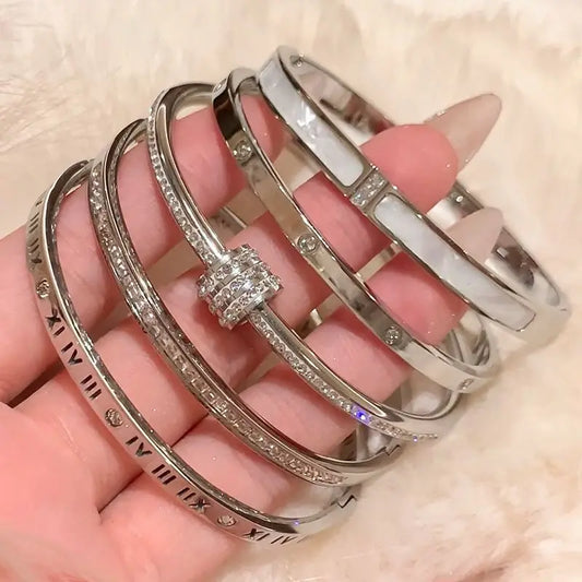 New Waterproof Cubic Zirconia Bangles Stainless Steel Bracelets Jewelry for Women