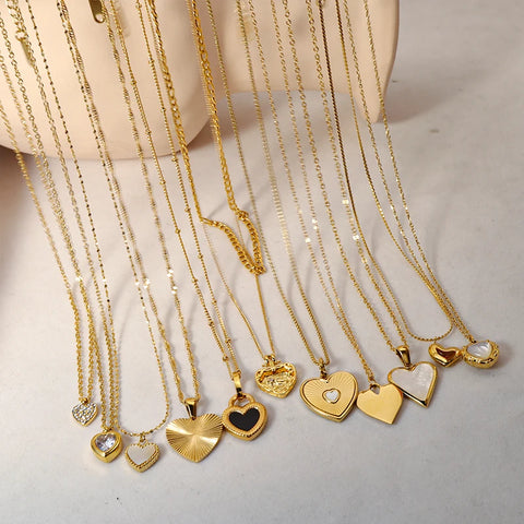 WILD & FREE Trendy Stainless Steel Heart Pendant Necklaces for Women Classic Simple Gold Plated Waterproof Jewelry Gifts