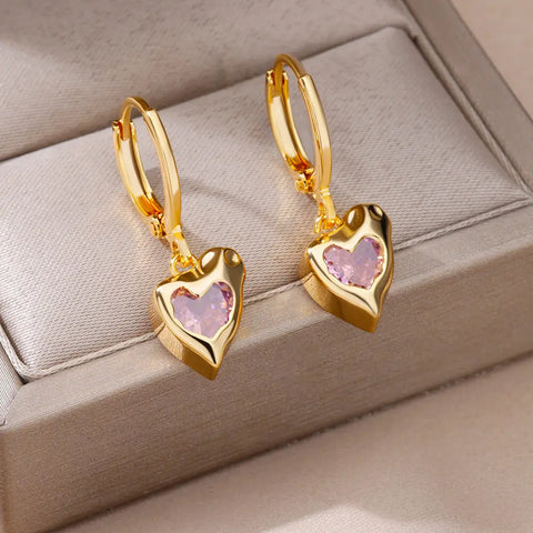 New In Stainless Steel Earrings for Women Gold Color Geometric Heart Butterfly Dangle Drop Earrings 2024 Trending Jewelry Gift