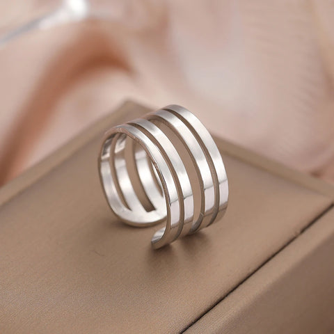 Stainless Steel Ring Simple Wide Layered Design Open Fashion Ladies Couple Adjustable Rings For Women Jewelry Aesthetic Gifts