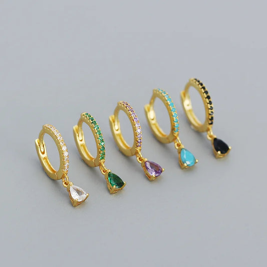 Fashion Multicolor Zircon Water Drop Small Hoop Earrings for Women Stainless Steel Pendant Piercing Earrings Set 2022 Jewelry