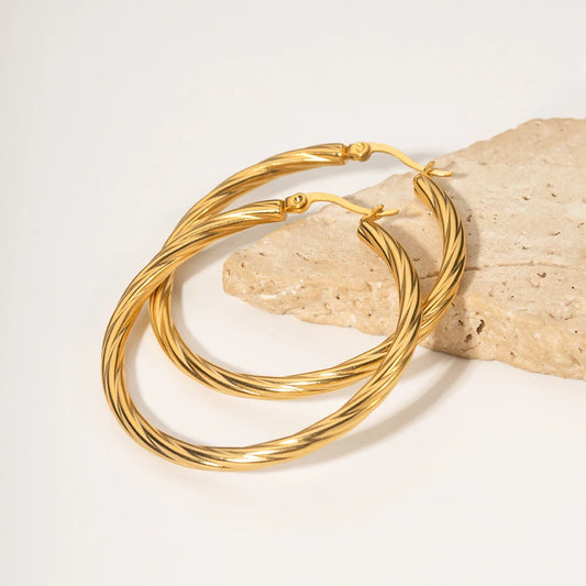 Uworld Waterproof 18K Gold Plated Stainless Steel Jewelry Big Twist Circle Geometric Hoop Earrings for Women бижутерия для женщи