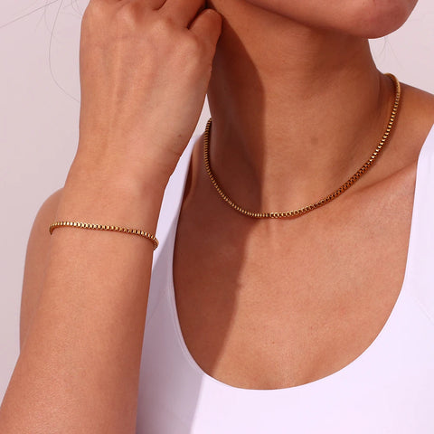 Eco-friendly Tarnish Free Stainless Steel 18K Gold Plated Silver Color 6"-23.5" Box Chain Necklace Bracelet Anklet Chain