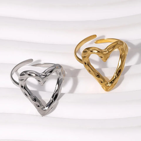 Stainless Steel Rings for Women 18K Gold Plated Love Heart Wedding Adjustable Rings Jewelry Accessories Wholesale Dropshipping