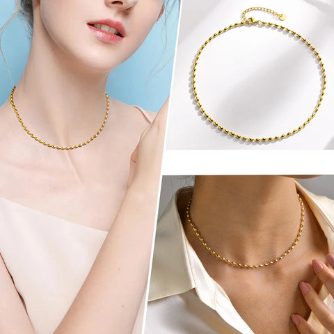 Women's Fashion Rugby Beads Chain Chokers Necklaces, Gold Color Stainless Steel Collar Necklace Gifts Jewelry To Girls Lover