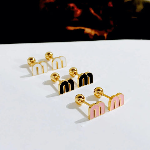 Stainless Steel Letter M Stud Earrings for Women Fashion Brand Jewelry Delicate Cute Tiny Earrings Accessories