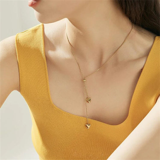 316L Stainless Steel Adjustable Pull-out Love Heart Shaped Pendant Charm Chains Necklaces For Women Fashion Jewelry Party Gift