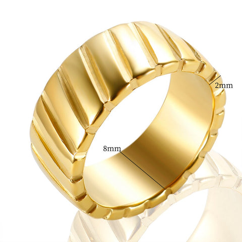 Twill Weave Chunky Ring For Women Non Tarnish Waterproof Jewelry Diagonal Texture High Polished Statement Stainless Steel Rings