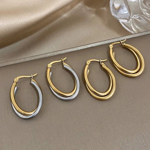 Greatera Trendy Two Tone Stainless Steel Double Twist Hoop Earrings for Women Gold Plated U-Shaped Earrings Waterproof Jewelry